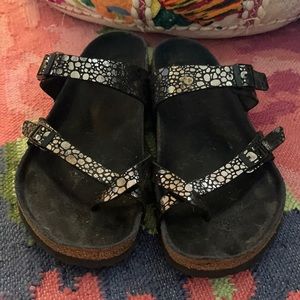 Black and Silver Metallic Birkenstock Sandals 42